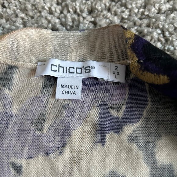 Chico's Woman's Sz Large Scroll Print Cardigan Sweater Ling Sleeve - Picture 10 of 11